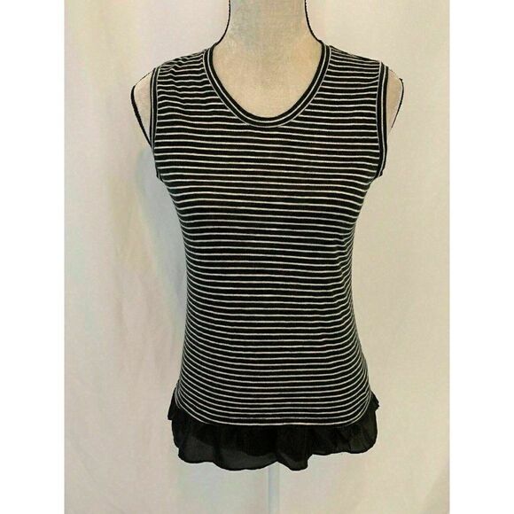 J Crew Black White Striped Crew Neck Tank Top - Picture 1 of 7